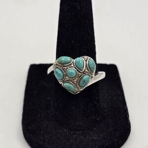 Designer BBJ Sterling Silver 925 Turquoise Stone Heart Cluster 6.5 Ring